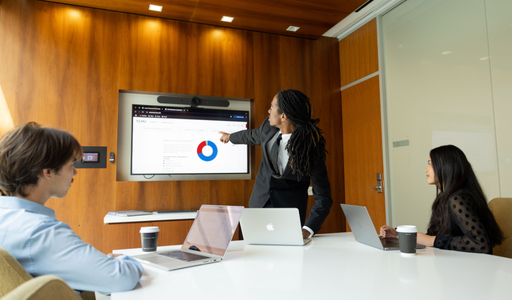 Students in a business presentation for a group project